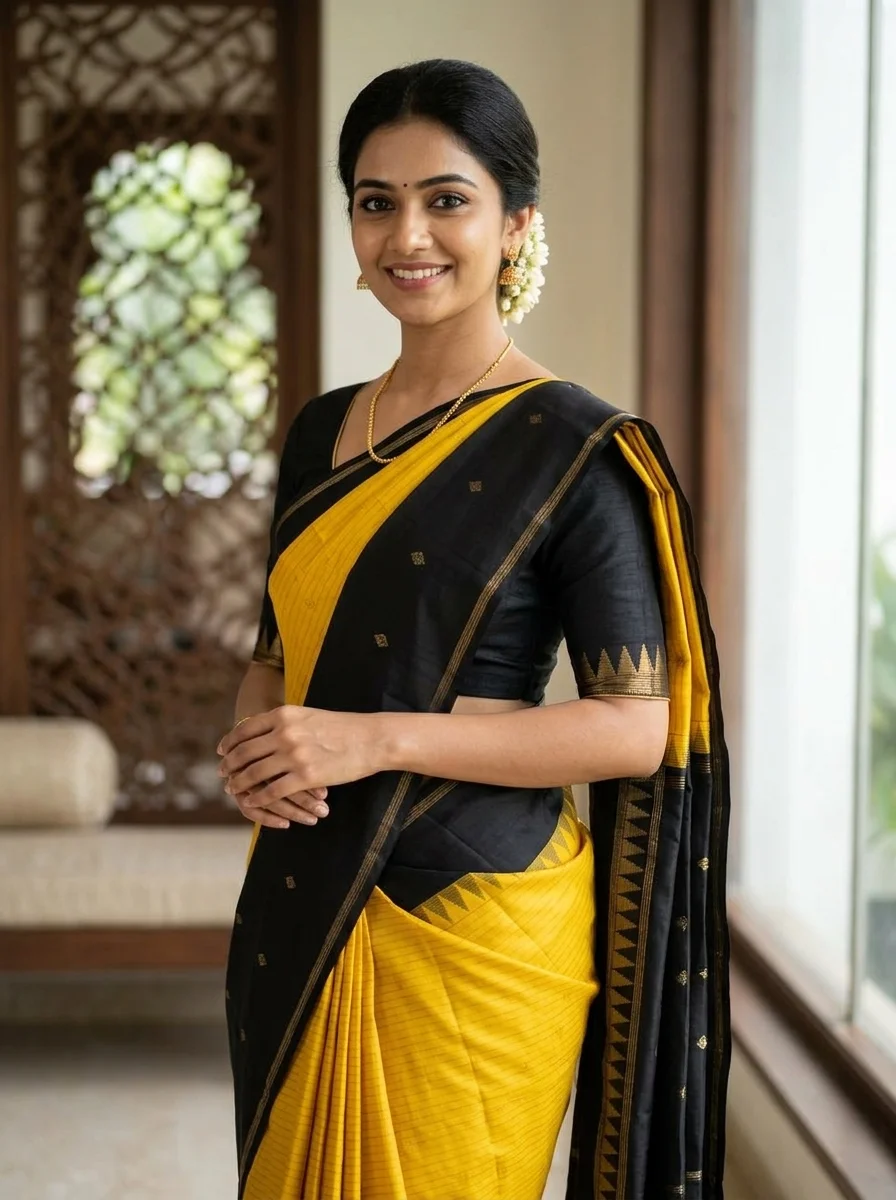Dark Brown & Pink Contrast Silk Saree